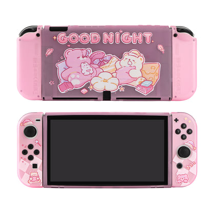 BlingKiyo  Sleepy Bear Clear Pink Protective Shell for Nintendo Switch OLED