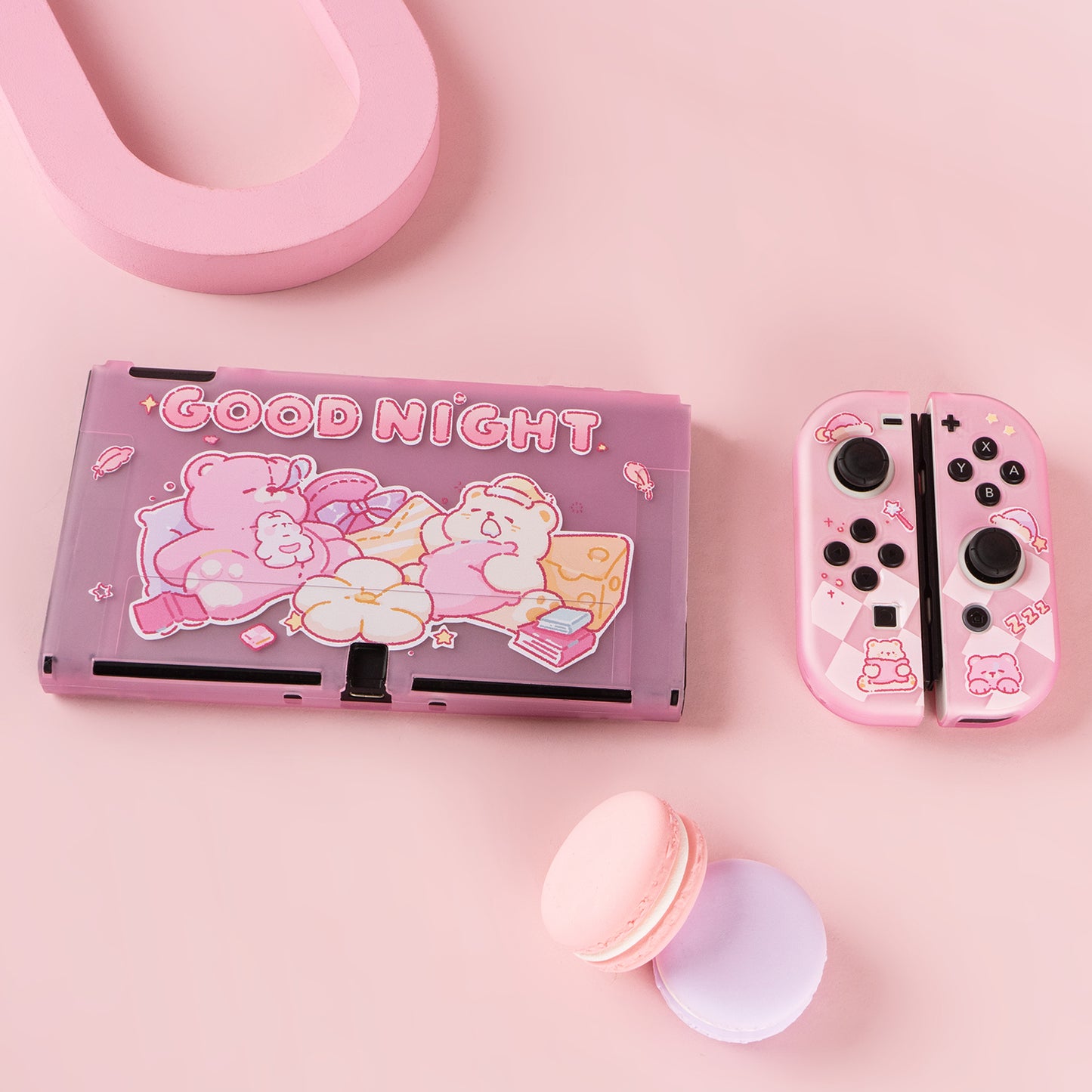 BlingKiyo  Sleepy Bear Clear Pink Protective Shell for Nintendo Switch OLED