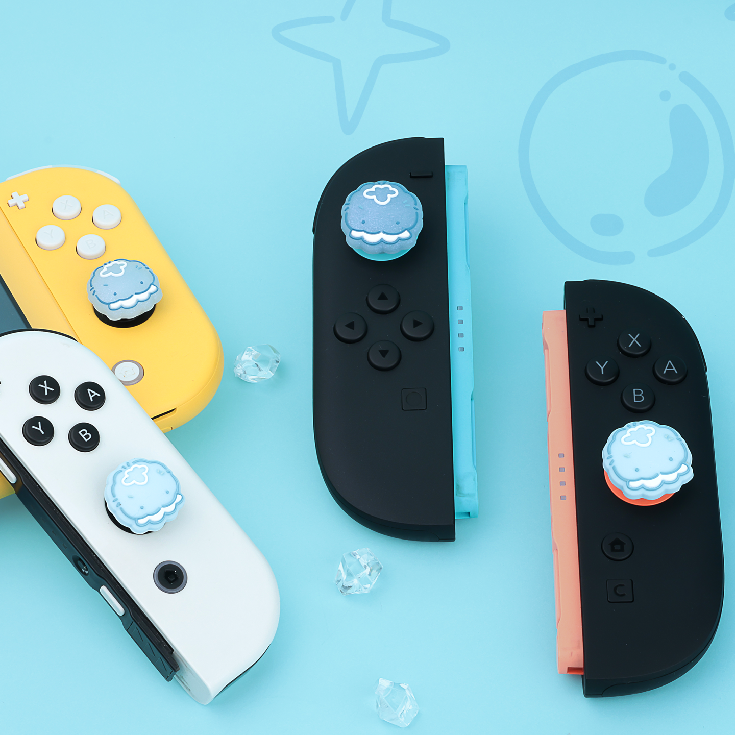 BlingKiyo Glitter Jellyfish NS&NS2 Thumb Grip Caps