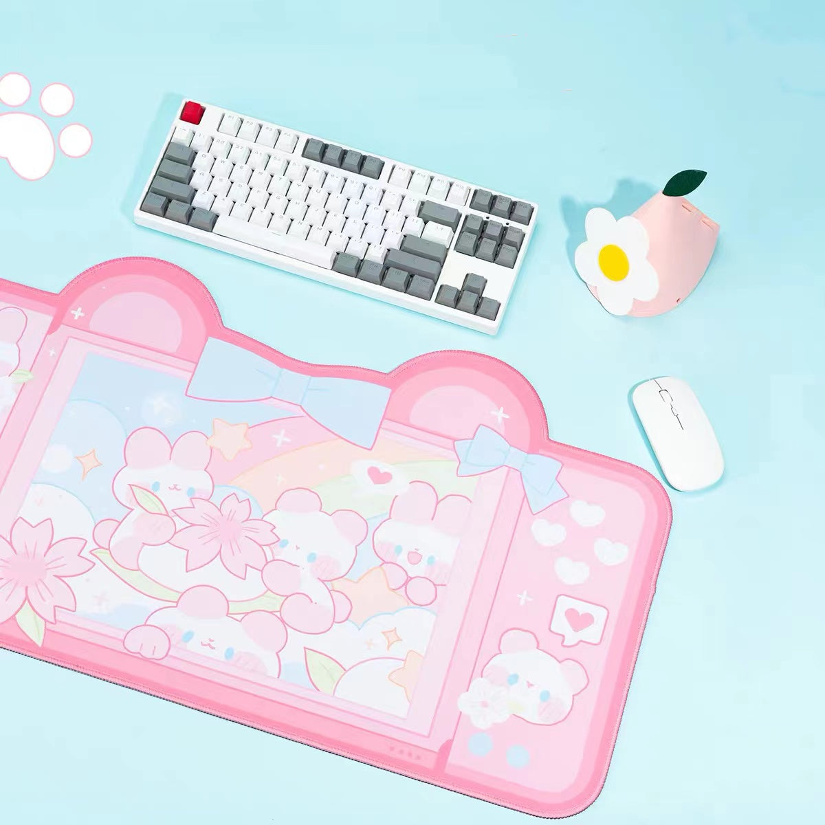 BlingKiyo Rainbow Bunny Large Mouse Pad / Desk Mat