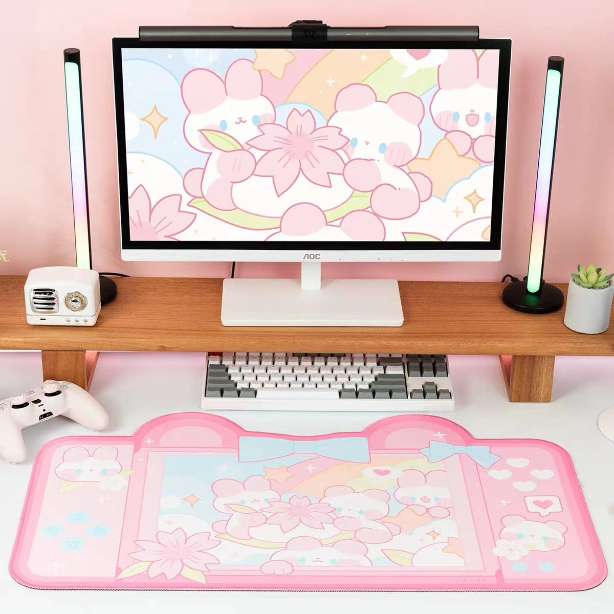 BlingKiyo Rainbow Bunny Large Mouse Pad / Desk Mat